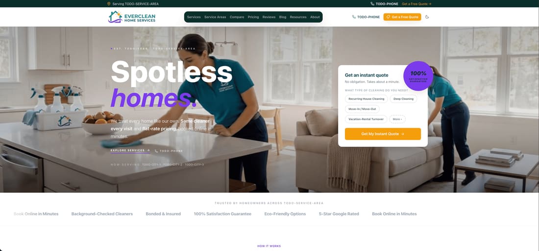 Screenshot of the EverClean Home Services website